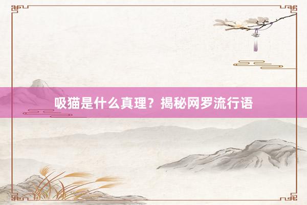 吸猫是什么真理？揭秘网罗流行语